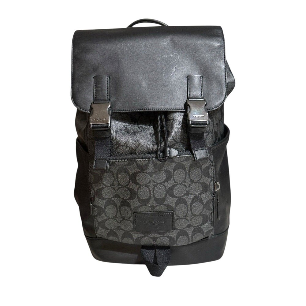 Coach Men's Track Backpack Signature Canvas In Gunmetal/Charcoal/Black C2712